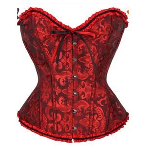 Women's Lace Up Boned Overbust Corset Bustier Size XL